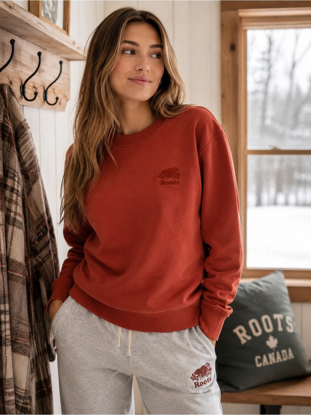 Roots small organic Rust Orange Crewneck Sweatshirt